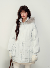 Iceland Girl Glacier Blue Fur Collar Parker 90 White Duck Down Jacket